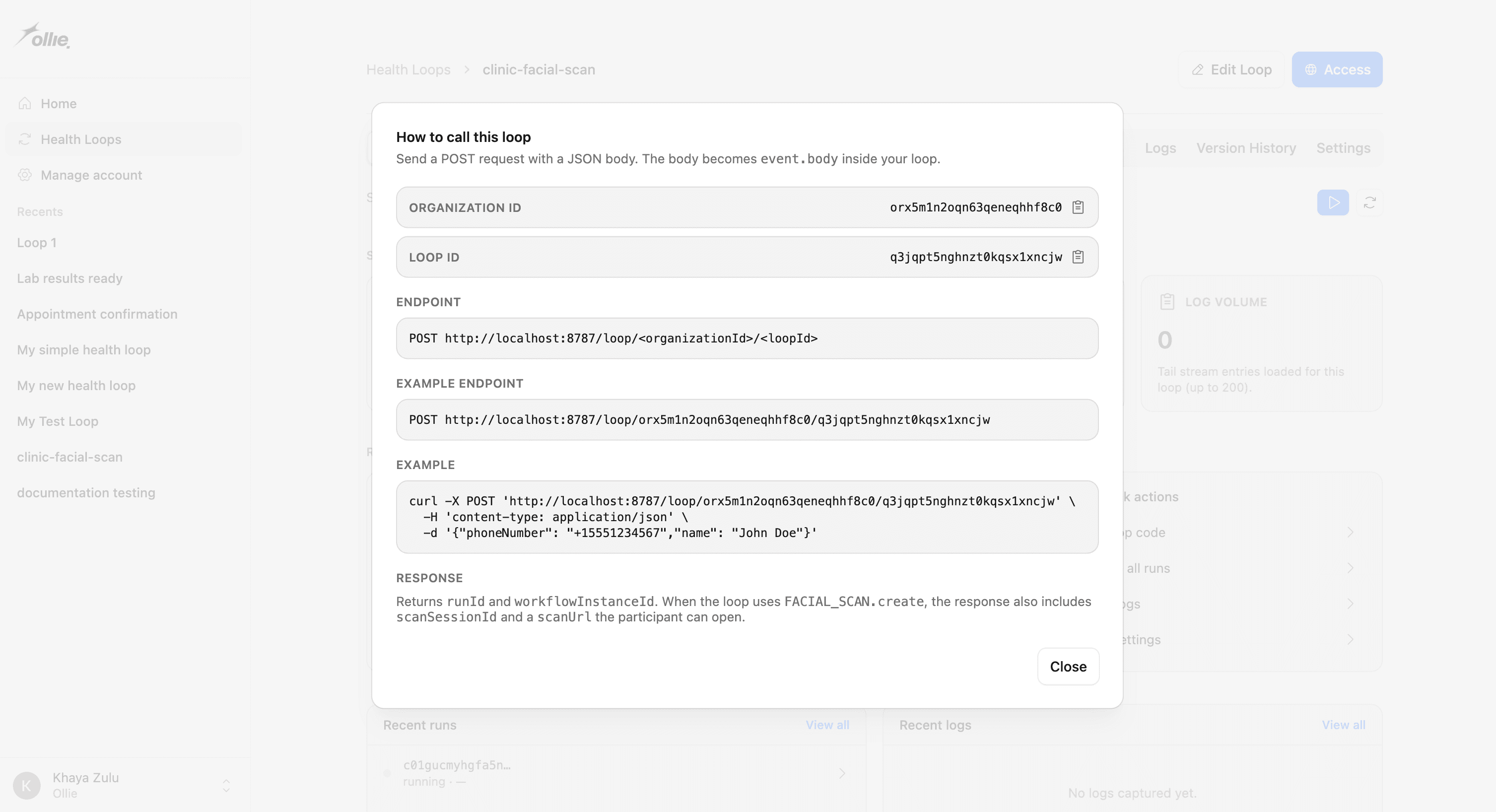 The microsite backend triggering the loop