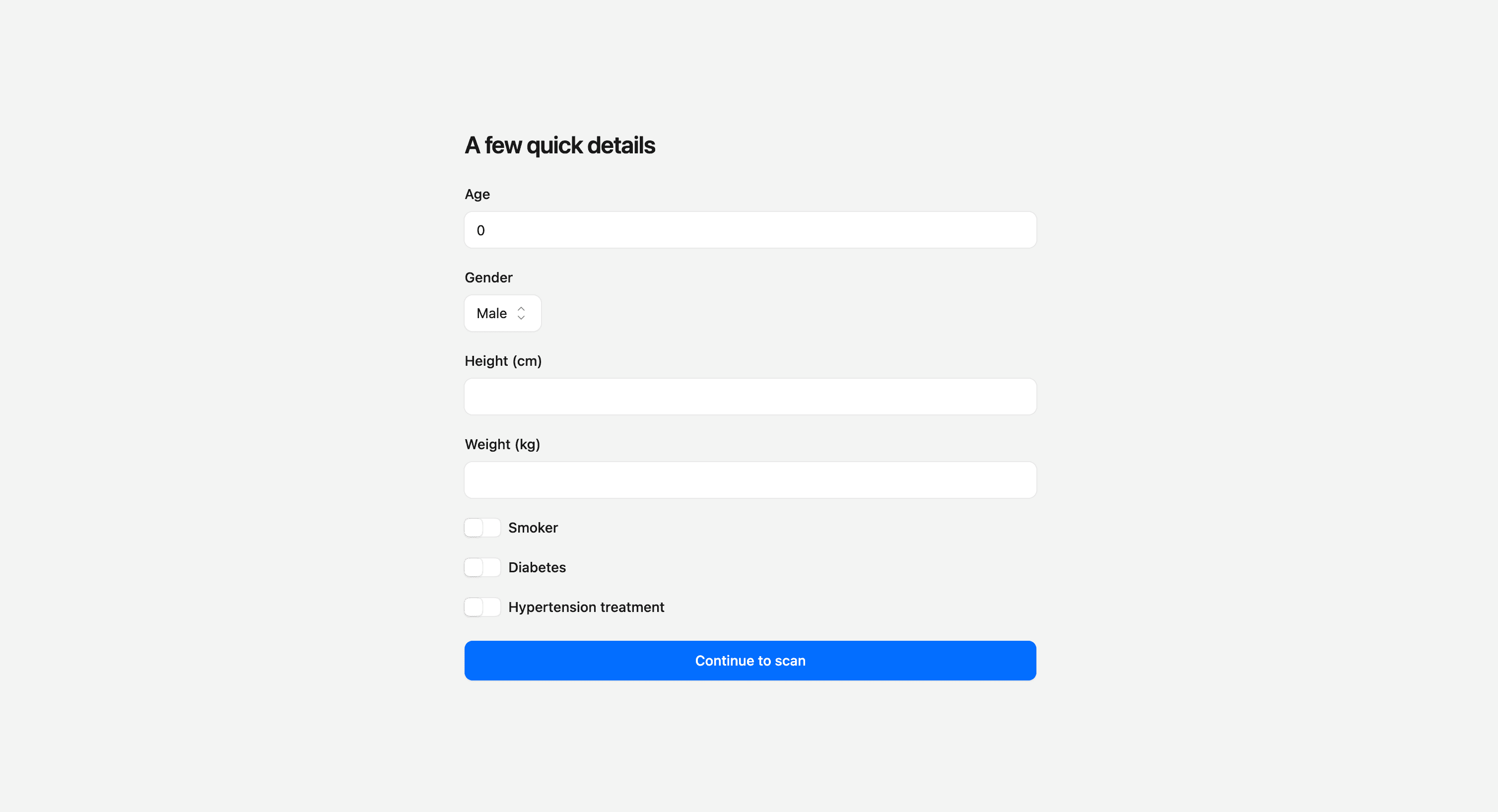 The clinic microsite on a tablet with the scan flow embedded in the iframe — ideally on the intake form step, so it's clear the intake form is kept and the consent step is skipped.